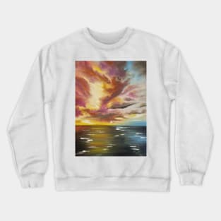 Sky Fire, Fire in the Sky, Skyscape, Seascape, Sunrise, Sunset painting, Sunset Artwork, Sunset Decor, Coastal Decor, Beach Decor Crewneck Sweatshirt